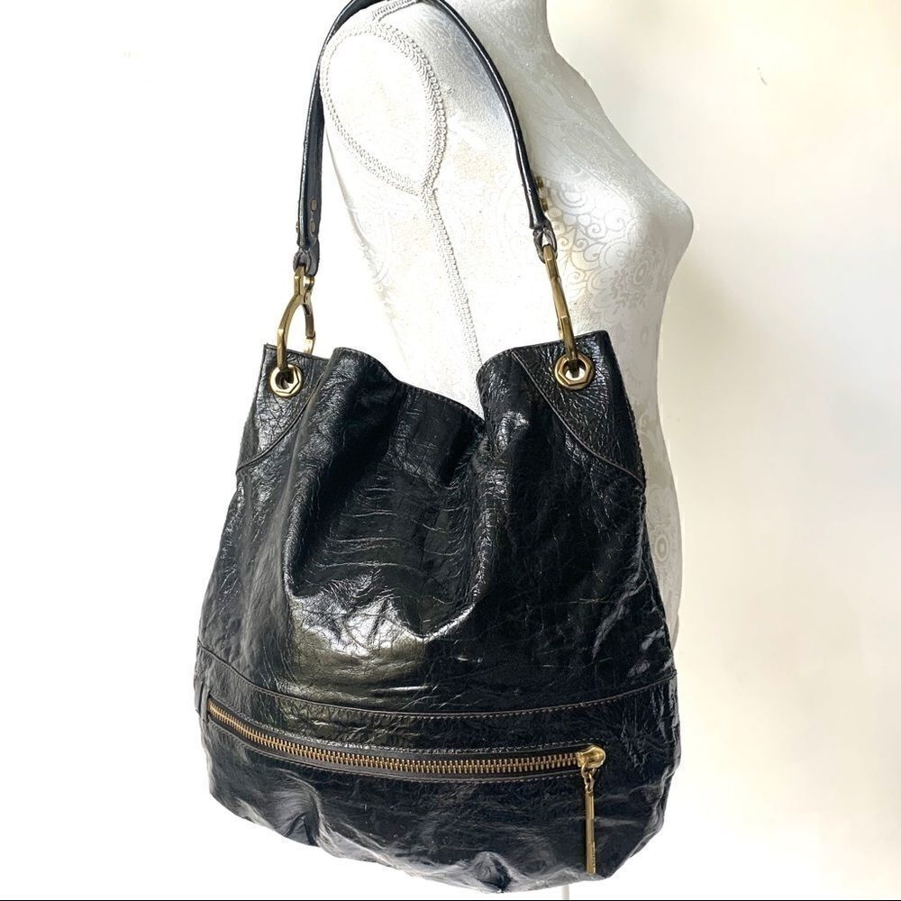 Or Yany New Textured Black Leather Hobo Bag